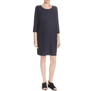 NWT Eileen Fisher Size XS Scoop Neck Knee Length Shift Dress, Blue MSRP$198